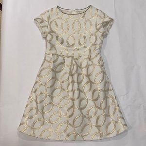 Girls CrewCuts Cream/Gold/Silver Cap-Sleeved Party Dress, Size 12